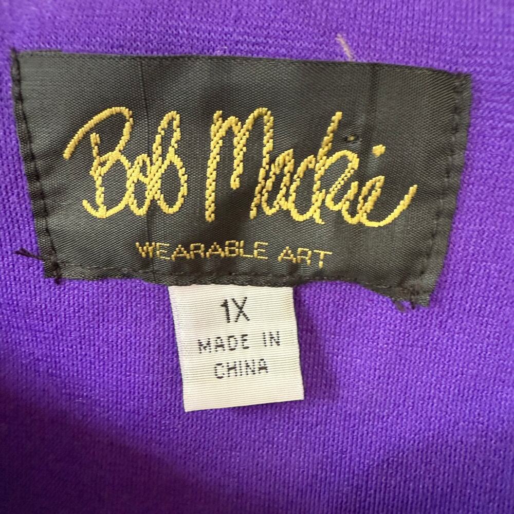 Bob Mackie Wearable Art purple paisley embroidery split neck size 1X - Picture 5 of 11